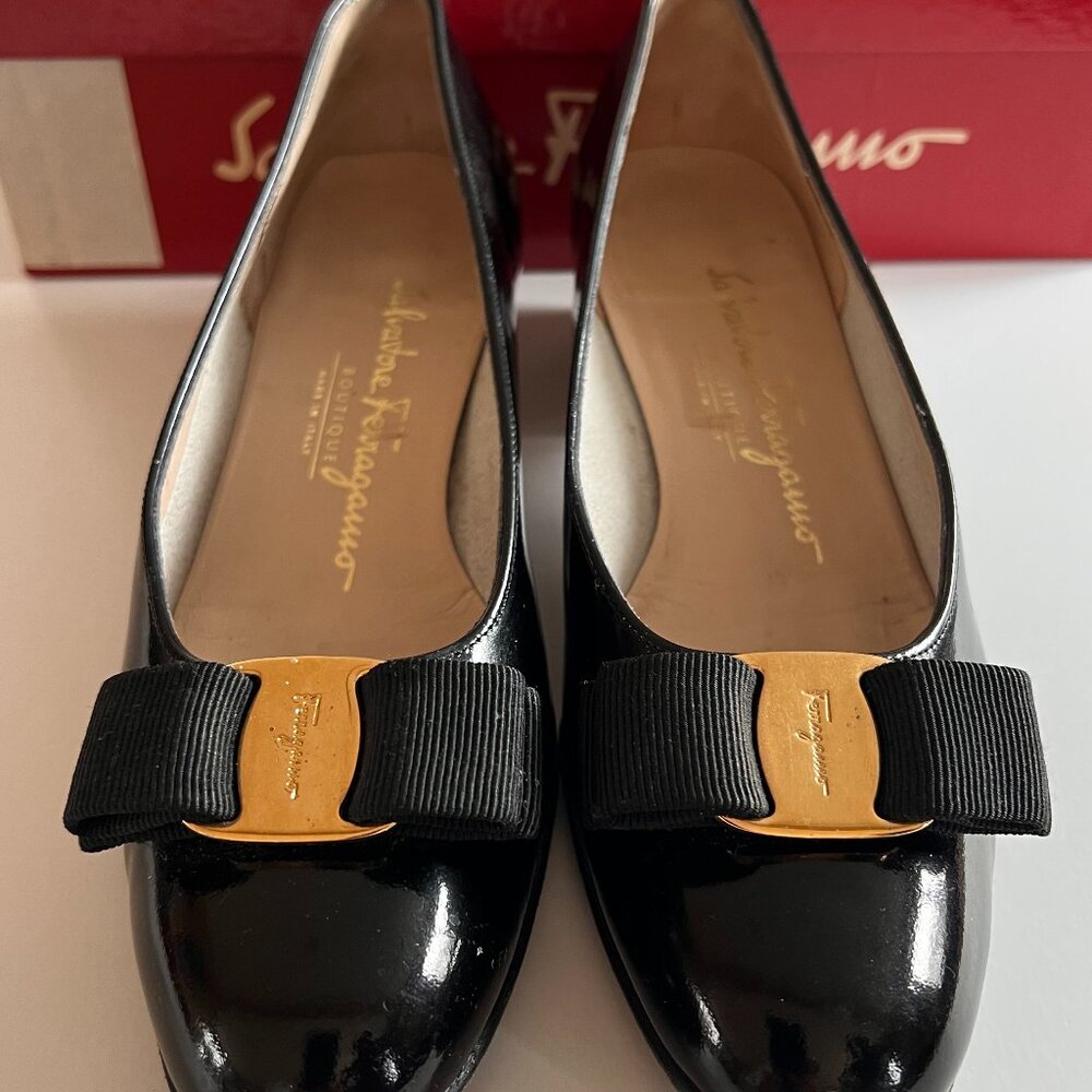 Salvatore Ferragamo Black Ribbon Patent Woman's Shoes